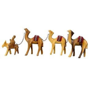 The Camel Train Hand Carved Olive Tree Wood Set Holy Land Bethlehem Donkey